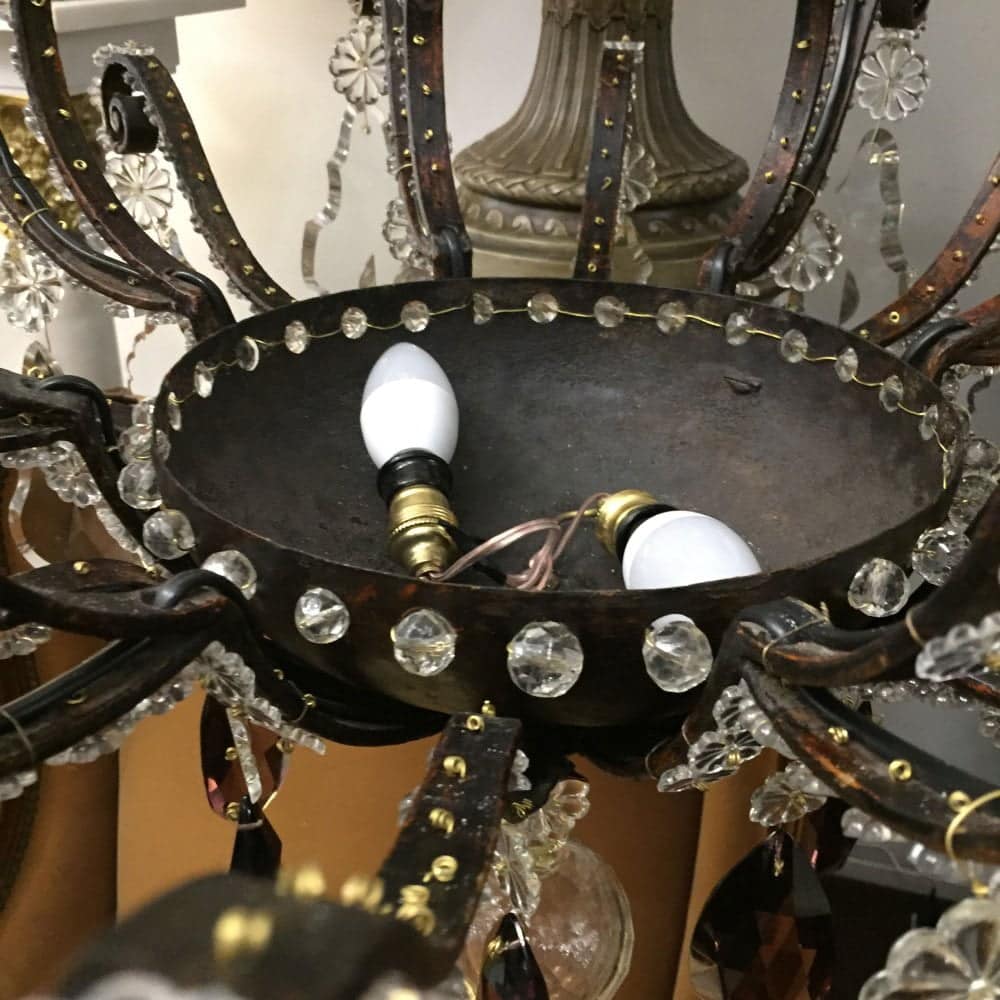 Araña Francesa Jansen en hierro y cristal 8L - Imperio Antiguedades