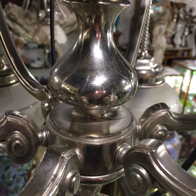 Araña Art Nouveau bañada en Plata 6 Luces - Imperio Antiguedades